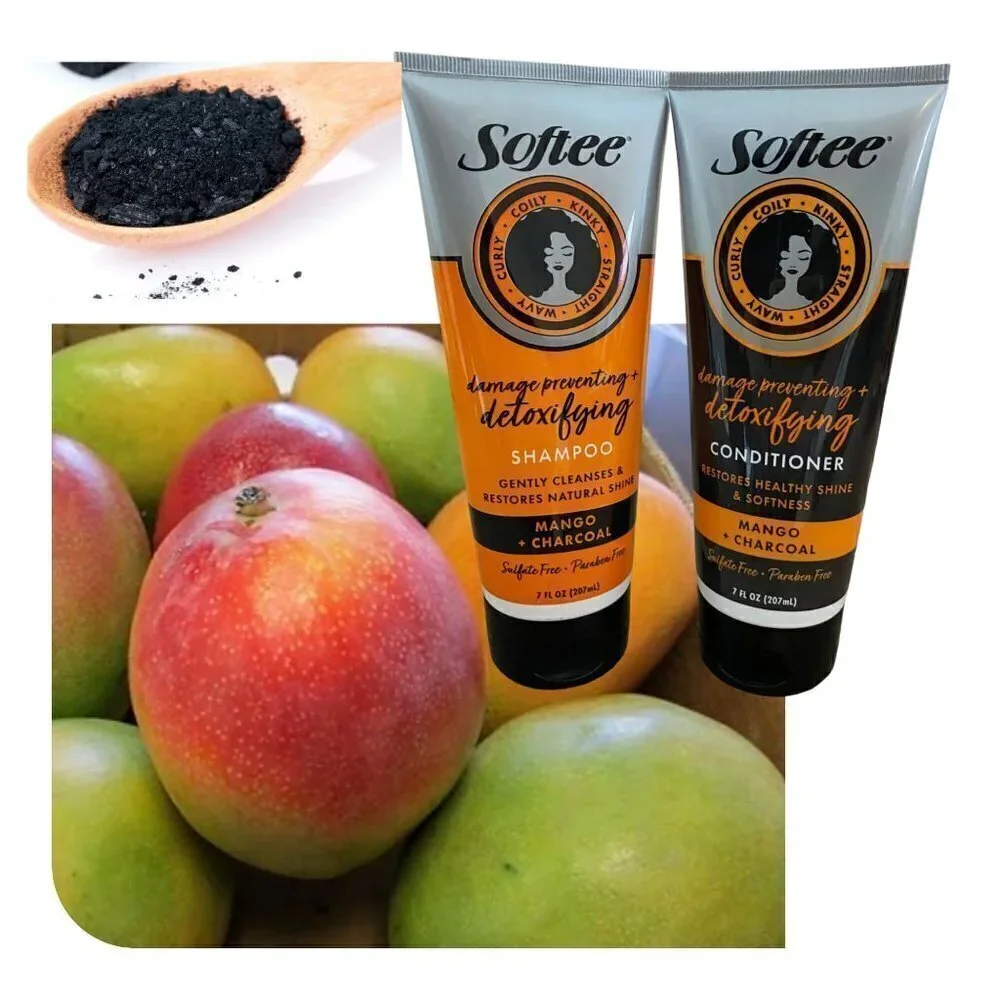 2 PC BUNDLE ~ Softee® Detoxifying Mango + Charcoal Shampoo Conditioner Hair Set - Picture 5 of 8
